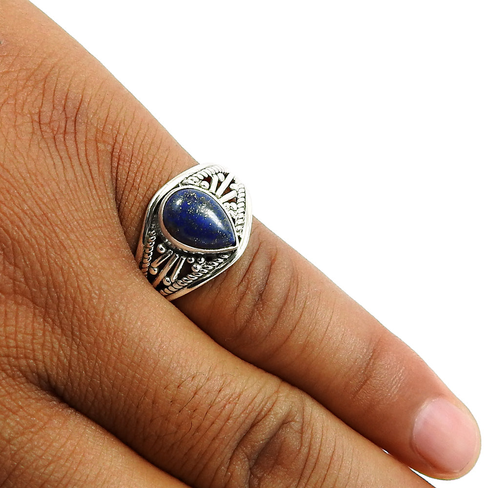 Natural Blue Pear Shape Lapis Lazuli 925 Silver Luxury Ring Woman Gift