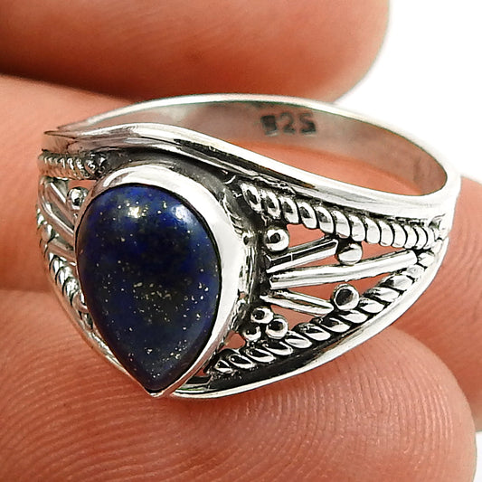 Natural Blue Pear Shape Lapis Lazuli 925 Silver Luxury Ring Woman Gift
