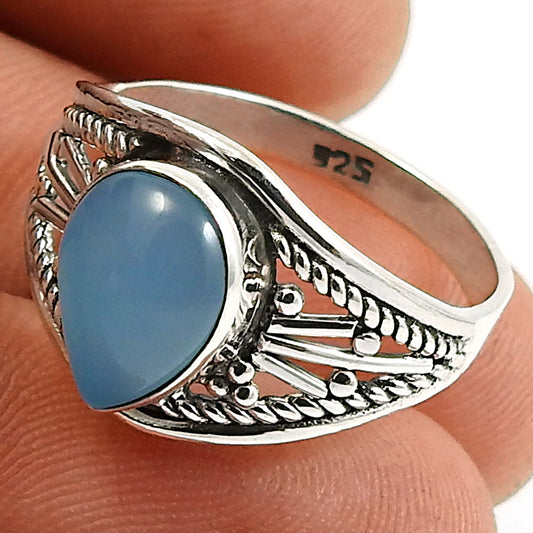 Gift For Woman Natural Chalcedony Statement Boho Ring 925 Silver K11