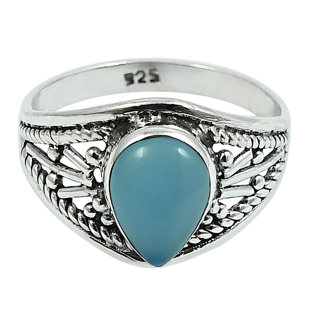 Gift For Woman Natural Chalcedony Statement Boho Ring 925 Silver K11