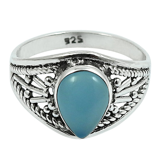 Gift For Woman Natural Chalcedony Statement Boho Ring 925 Silver K11