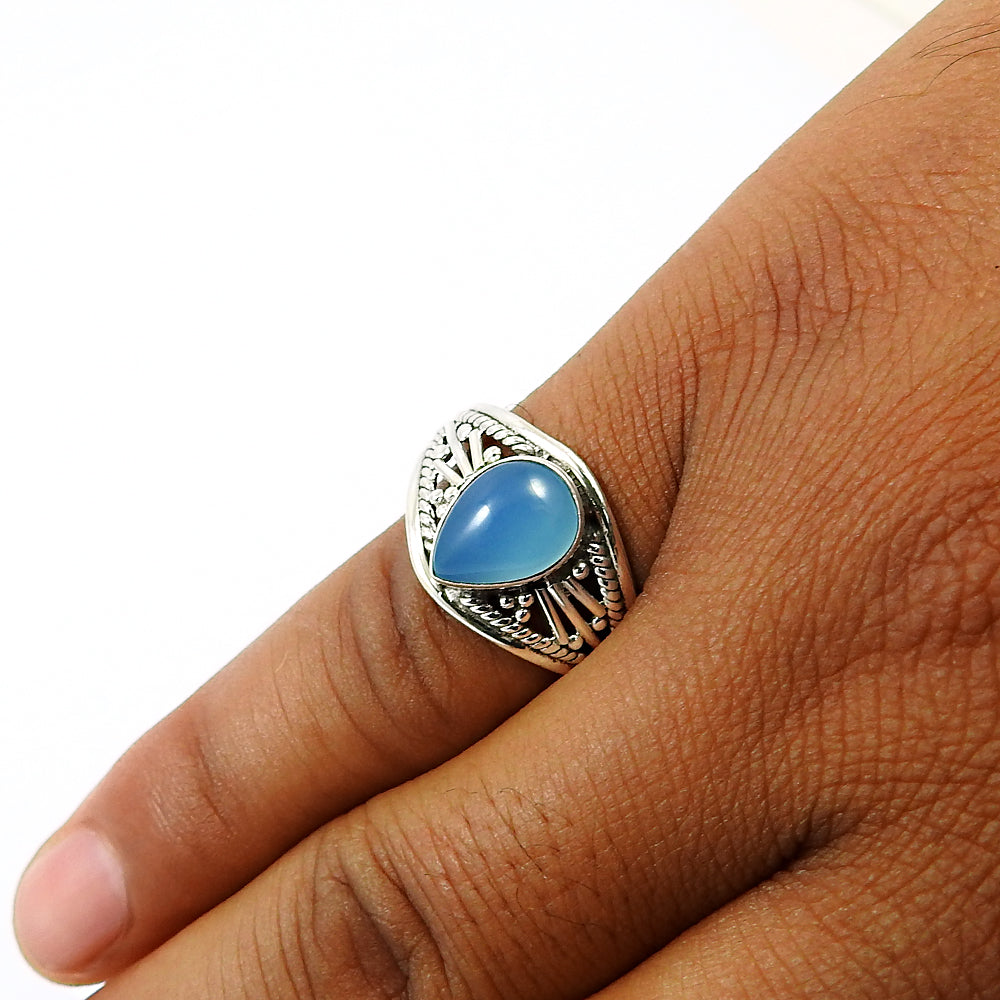 Gift For Woman Natural Chalcedony Statement Boho Ring 925 Silver K11