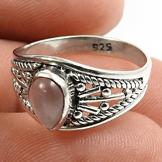Natural Rose Quartz Gemstone Statement Boho Ring 925 Silver For Women U14