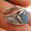 Gift For Woman Natural Labradorite Solitaire Ring 925 Silver L11