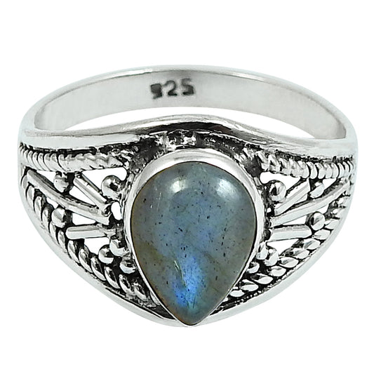 Gift For Woman Natural Labradorite Solitaire Ring 925 Silver L11