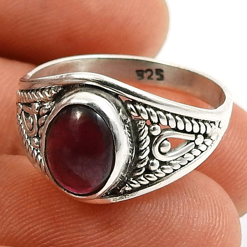 Gift For Woman 925 Silver Natural Garnet Cocktail Boho Ring M1