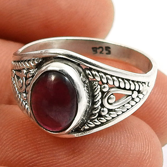 Gift For Woman 925 Silver Natural Garnet Cocktail Boho Ring M1