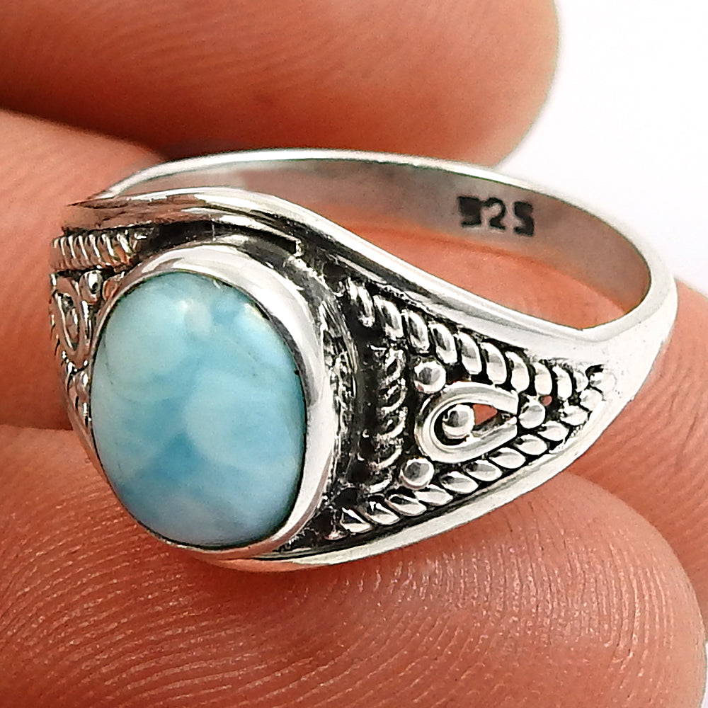 Natural Larimar Gemstone Cocktail Ring 925 Silver Wholesale Jewelry Q2
