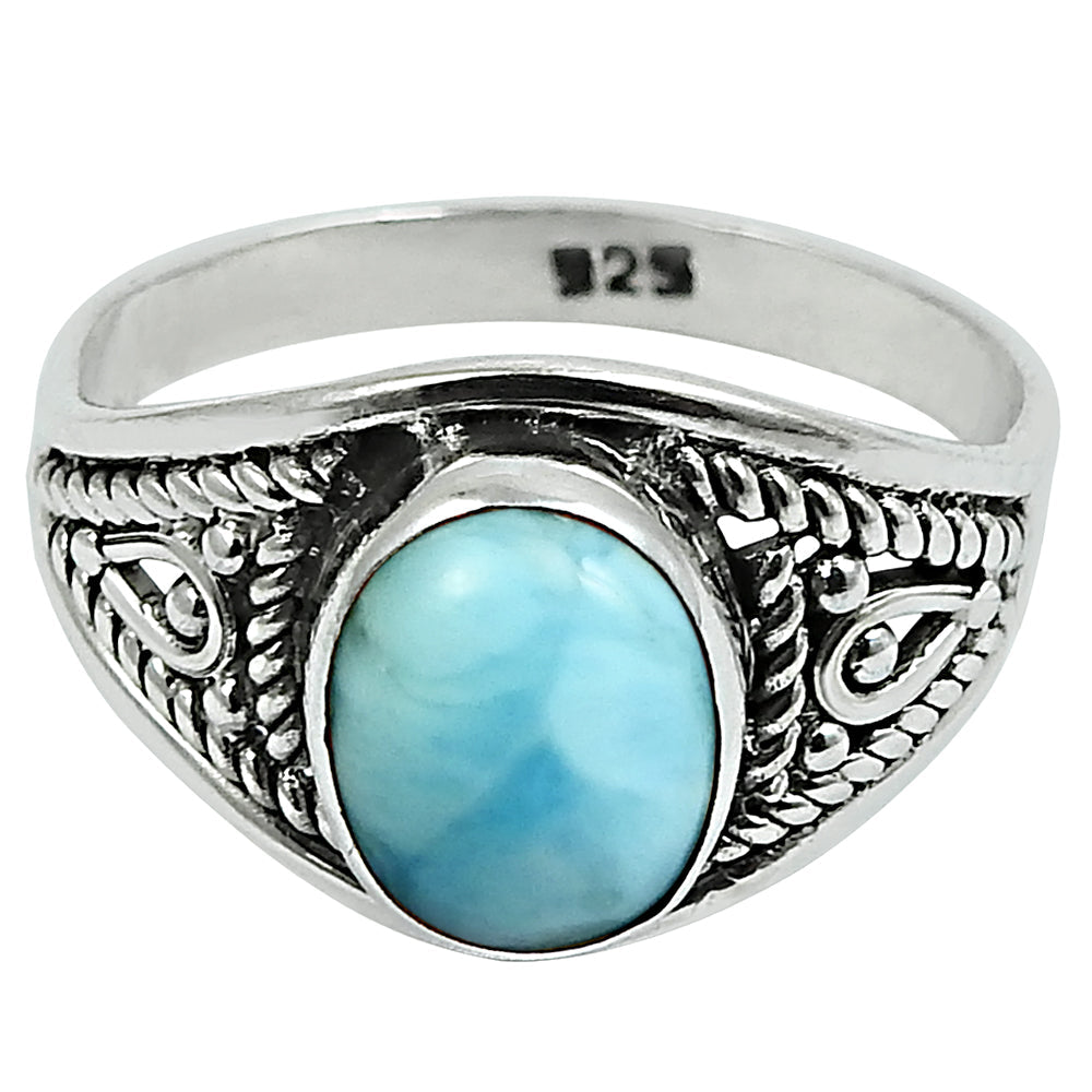 Natural Larimar Gemstone Cocktail Ring 925 Silver Wholesale Jewelry Q2