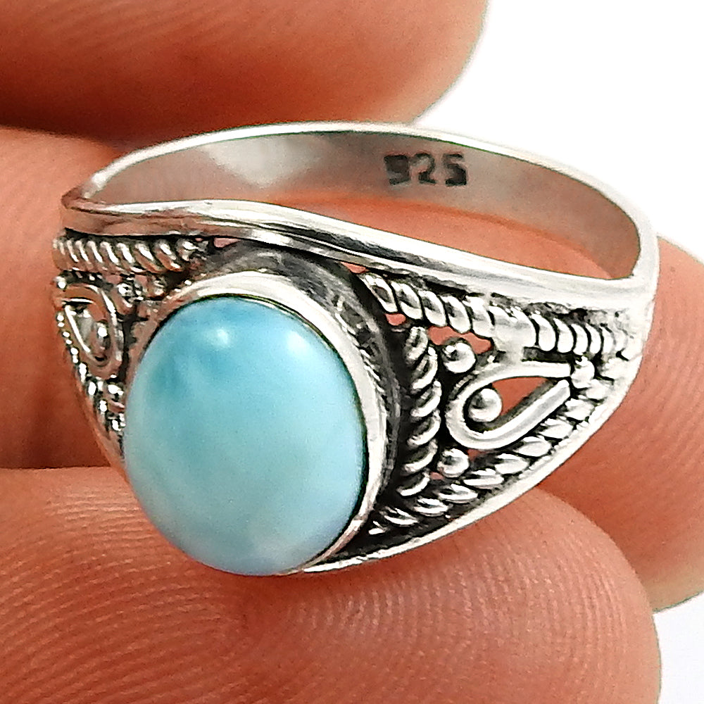 Natural Larimar Gemstone Cocktail Ring 925 Silver Wholesale Jewelry Q2