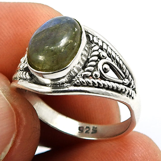 Gift For Woman 925 Silver Natural Labradorite Statement Trendy Ring W14