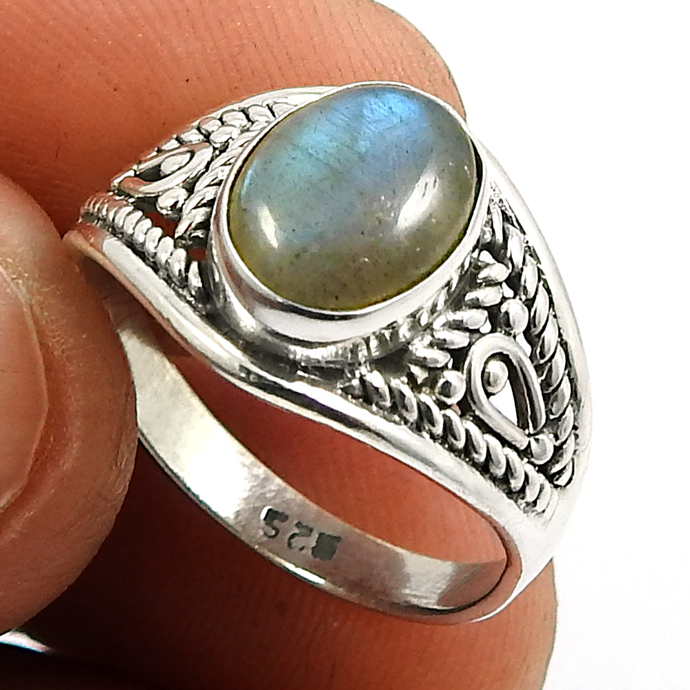 Gift For Woman 925 Silver Natural Labradorite Statement Trendy Ring W14