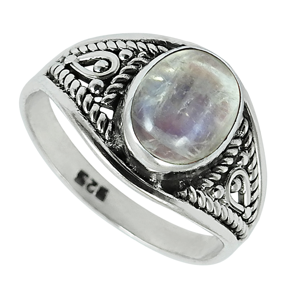 Gift For Her 925 Silver Natural Rainbow Moonstone Cocktail Boho Ring X11
