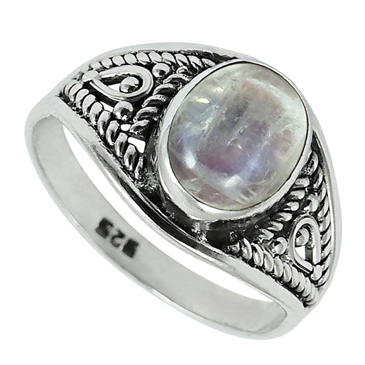 Gift For Her 925 Silver Natural Rainbow Moonstone Cocktail Boho Ring X11