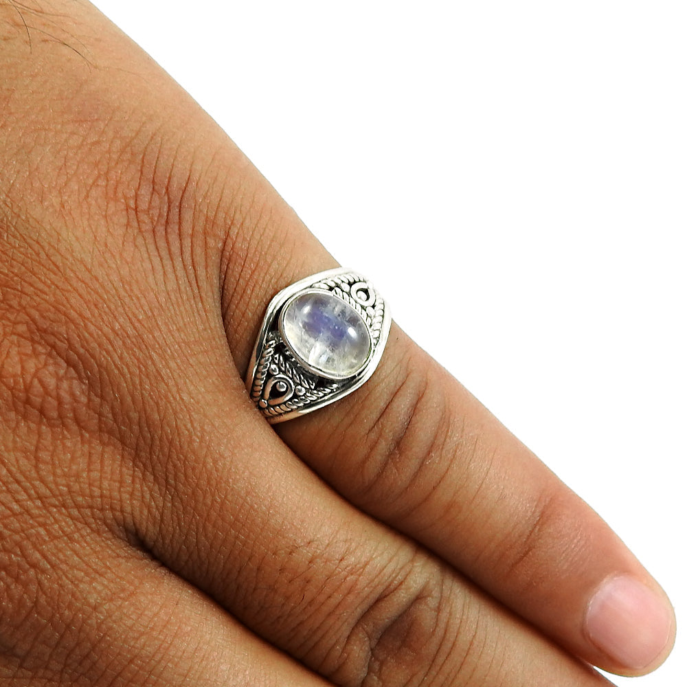 Gift For Her 925 Silver Natural Rainbow Moonstone Cocktail Boho Ring X11