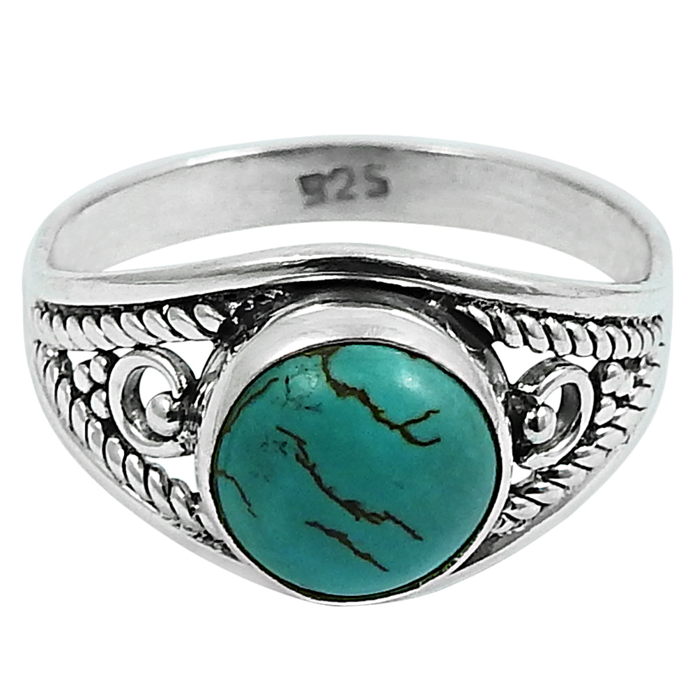 Natural Turquoise Gemstone Solitaire Boho Ring 925 Silver For Women Z19