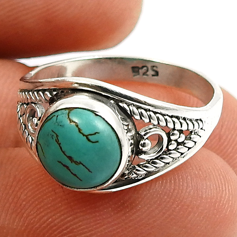 Natural Turquoise Gemstone Solitaire Boho Ring 925 Silver For Women Z19