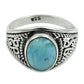 Natural Blue Ocean Larimar 925 Silver Decorated Ring Handmade Jewelry M1
