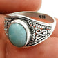 Natural Blue Ocean Larimar 925 Silver Decorated Ring Handmade Jewelry M1