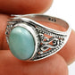 Natural Blue Ocean Larimar 925 Silver Decorated Ring Handmade Jewelry M1