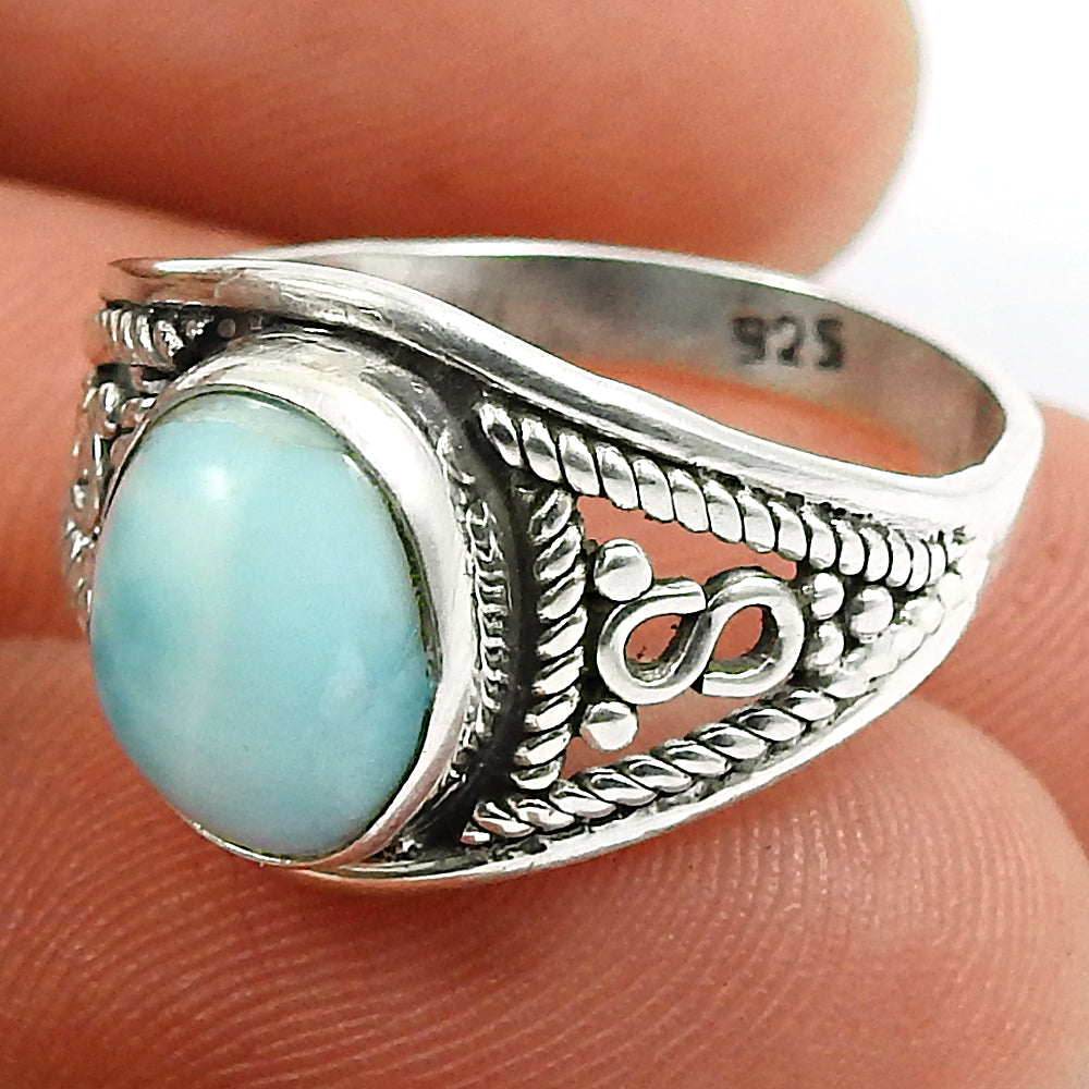 Natural Larimar Cocktail Ring 925 Sterling Silver Handmade Jewelry D7
