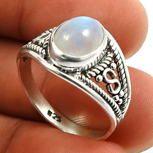 Natural Rainbow Moonstone Statement Ethnic Ring 925 Silver For Women S11
