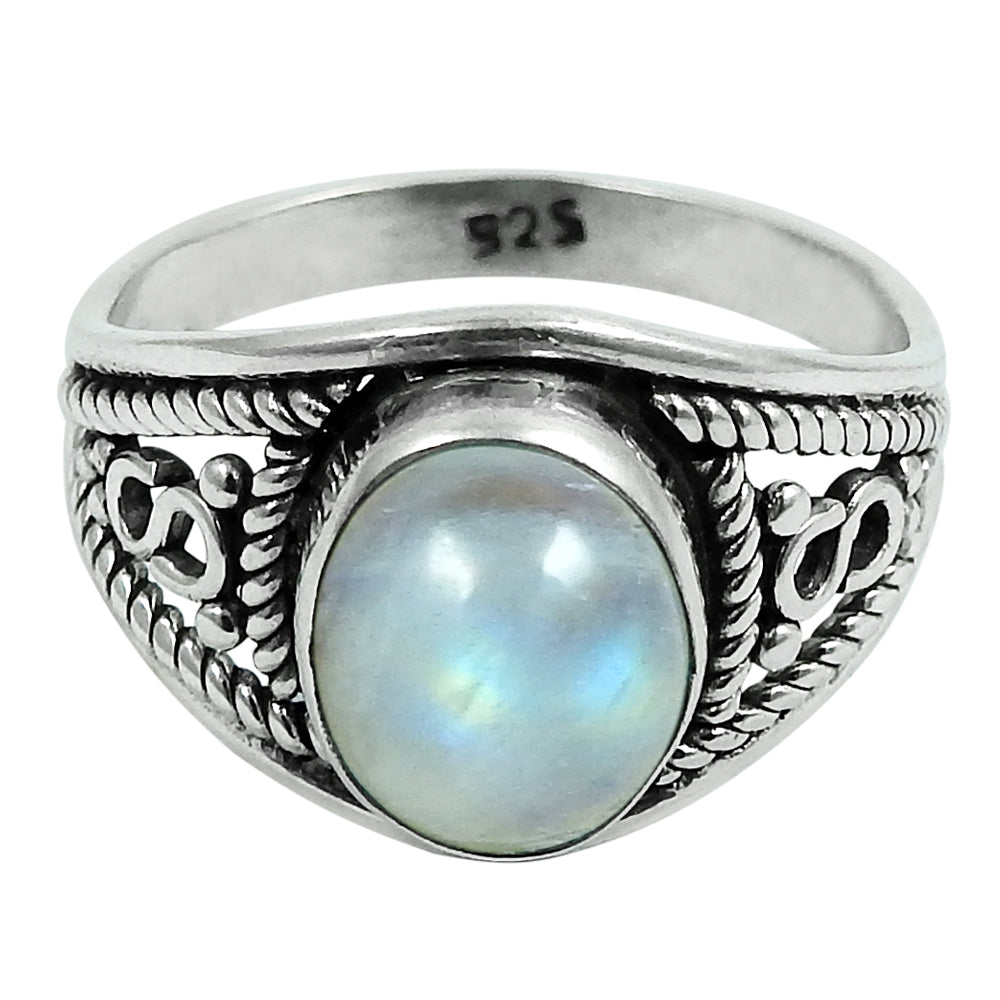 Natural Rainbow Moonstone Statement Ethnic Ring 925 Silver For Women S11