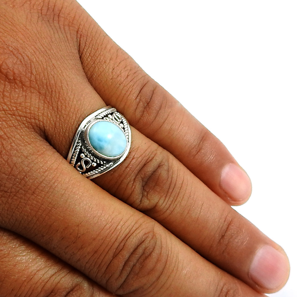 Natural Larimar Cocktail Ring 925 Sterling Silver Handmade Jewelry D7