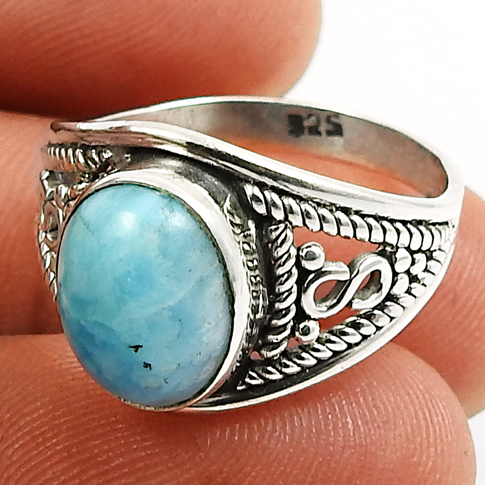 Natural Larimar Cocktail Ring 925 Sterling Silver Handmade Jewelry D7