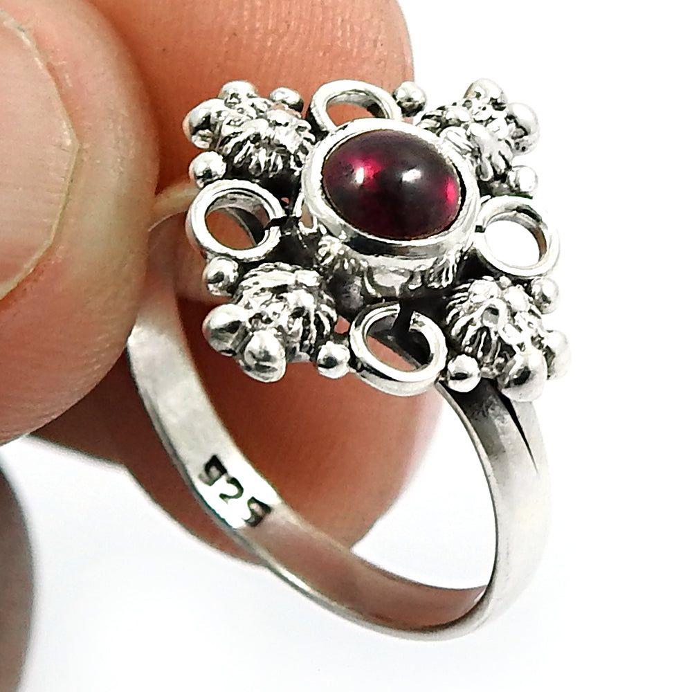 Proposal Ring Natural Red Garnet Gemstone 925 Silver Cocktail Ring V6
