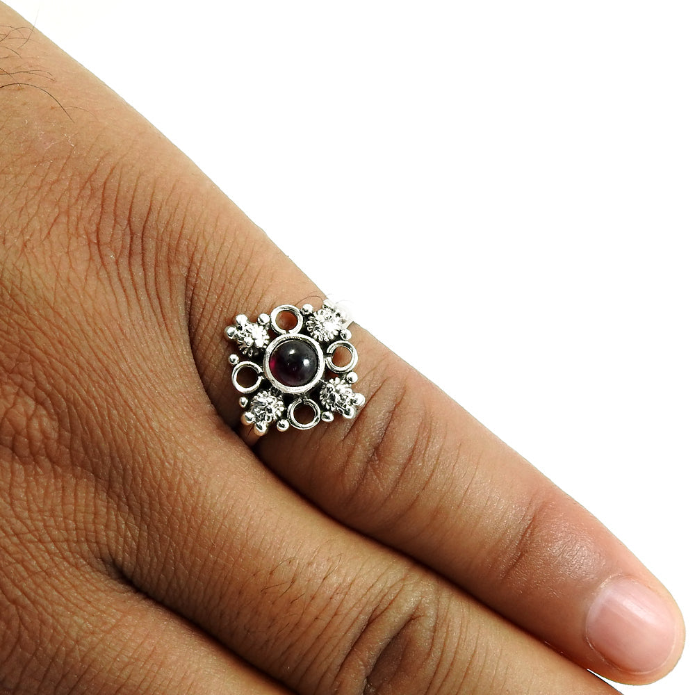 Proposal Ring Natural Red Garnet Gemstone 925 Silver Cocktail Ring V6