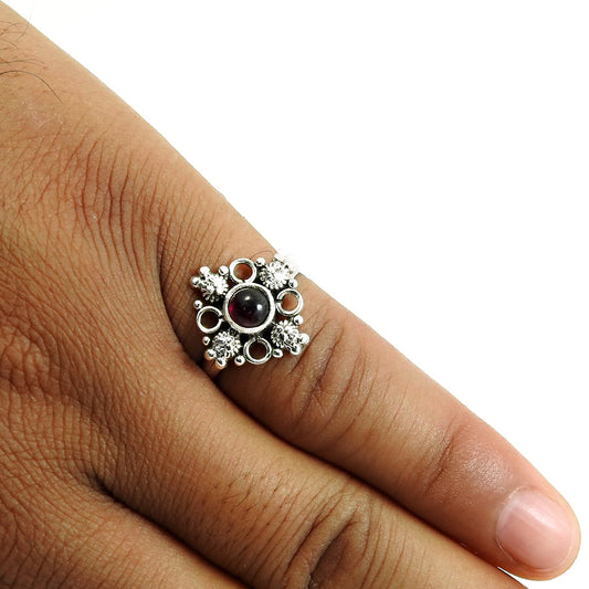 Proposal Ring Natural Red Garnet Gemstone 925 Silver Cocktail Ring V6