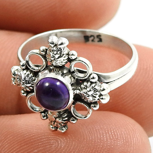 Natural Amethyst Gemstone Cocktail Vintage Ring 925 Silver For Girls T11