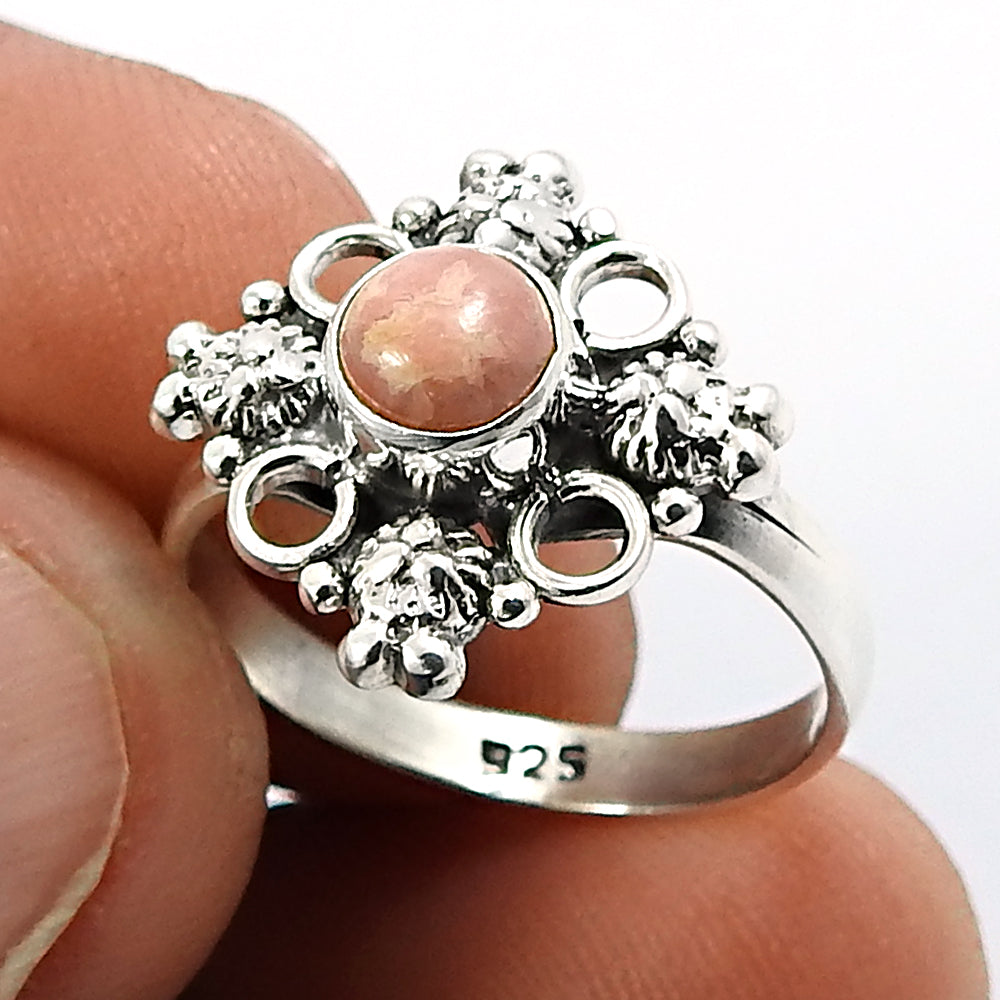 Natural Rhodochrosite Gemstone 925 Silver Stress Relief Ring Women Gift