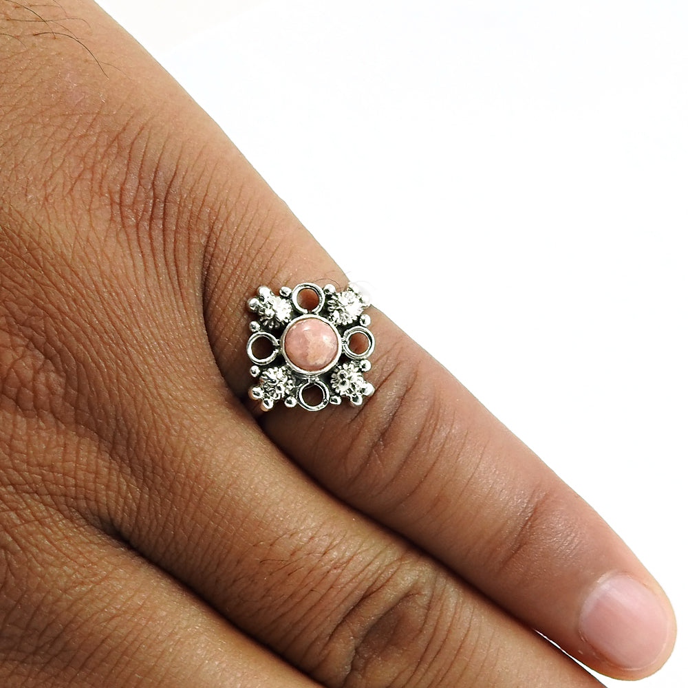 Natural Rhodochrosite Gemstone 925 Silver Stress Relief Ring Women Gift