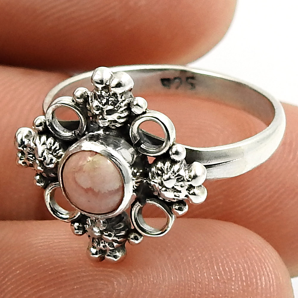 Natural Rhodochrosite Gemstone 925 Silver Stress Relief Ring Women Gift