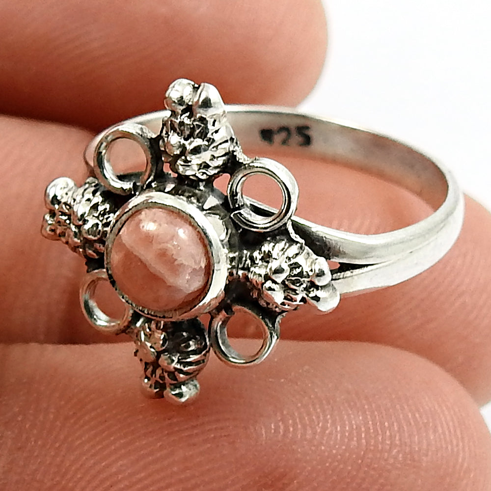 Natural Rhodochrosite Gemstone 925 Silver Stress Relief Ring Women Gift