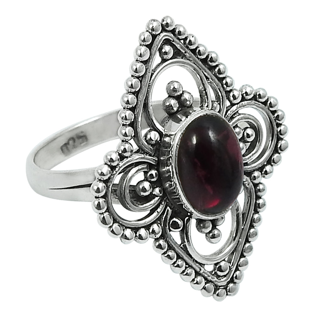 Natural Garnet Gemstone Solitaire Artisan Ring 925 Silver For Women U11