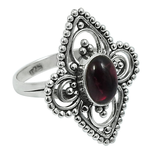 Natural Garnet Gemstone Solitaire Artisan Ring 925 Silver For Women U11