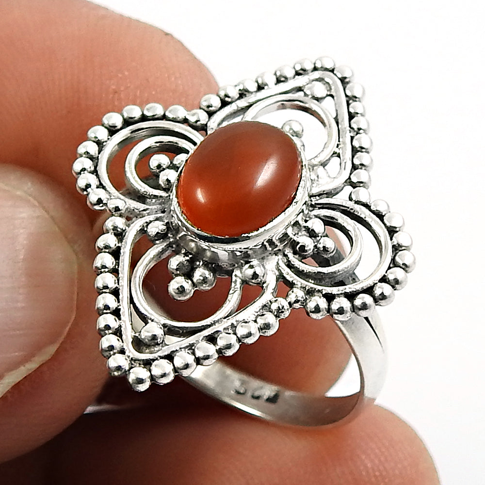 Gift For Women Statement Bohemian Ring 925 Silver Natural Carnelian P60
