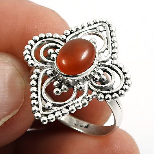 Gift For Women Statement Bohemian Ring 925 Silver Natural Carnelian P60