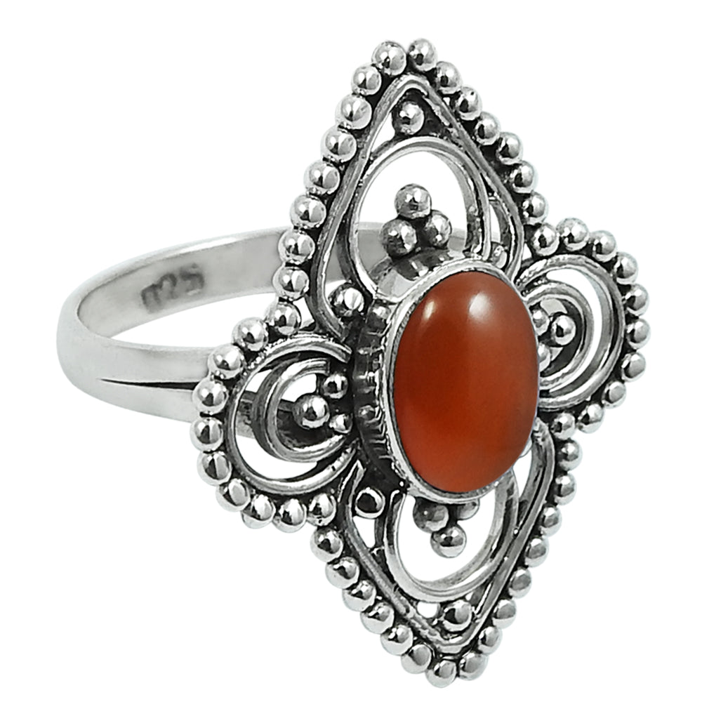 Gift For Women Statement Bohemian Ring 925 Silver Natural Carnelian P60