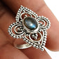 Natural Labradorite Solitaire Boho Ring 925 Silver For Girls L1