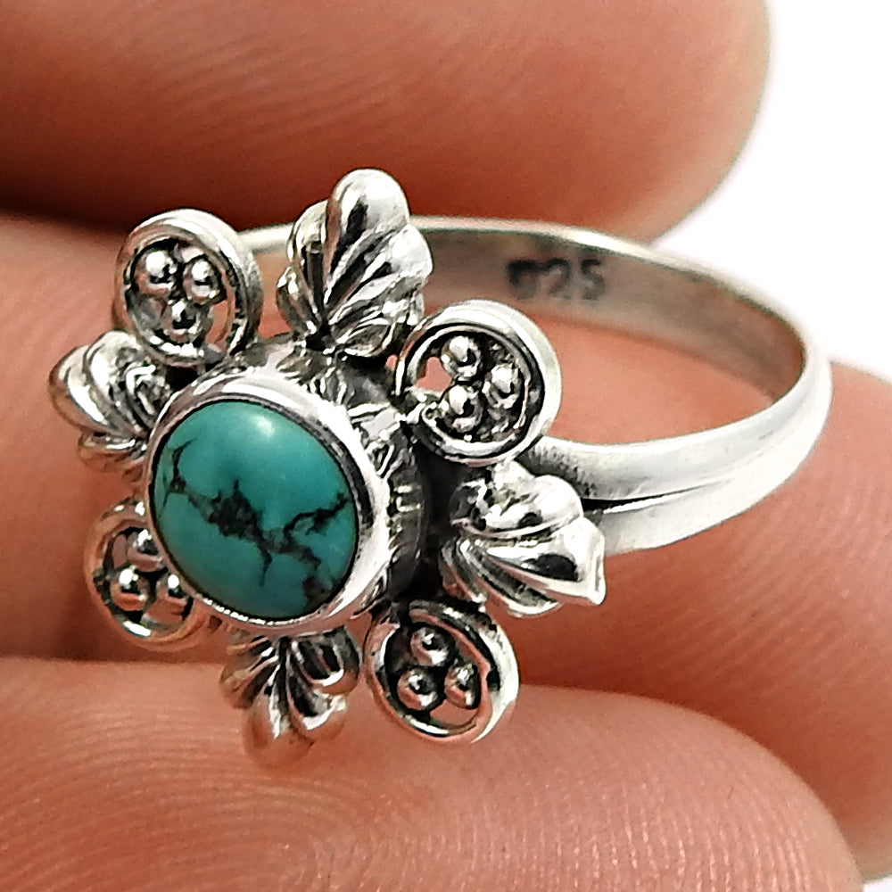 Gift For Woman Natural Turquoise Cocktail Vintage Ring 925 Silver F7