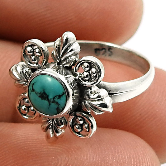 Gift For Woman Natural Turquoise Cocktail Vintage Ring 925 Silver F7
