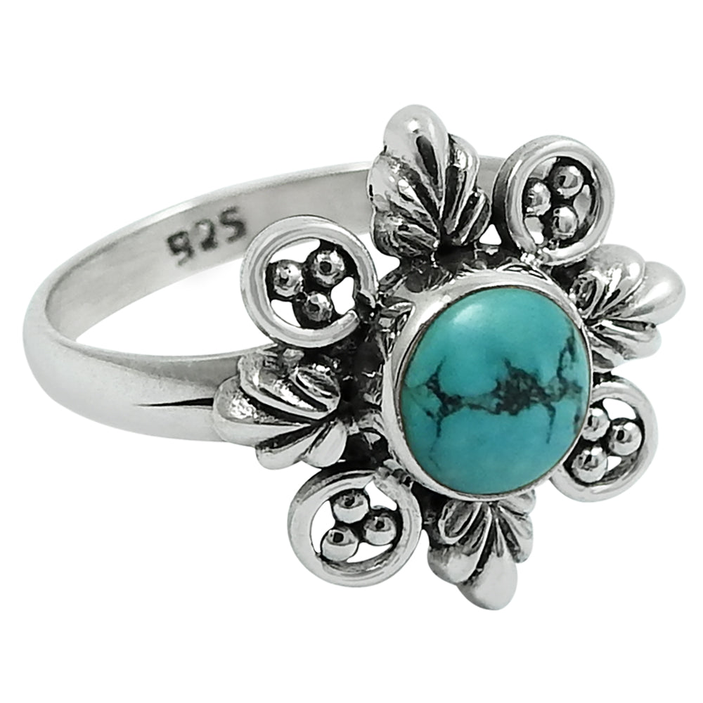 Gift For Woman Natural Turquoise Cocktail Vintage Ring 925 Silver F7