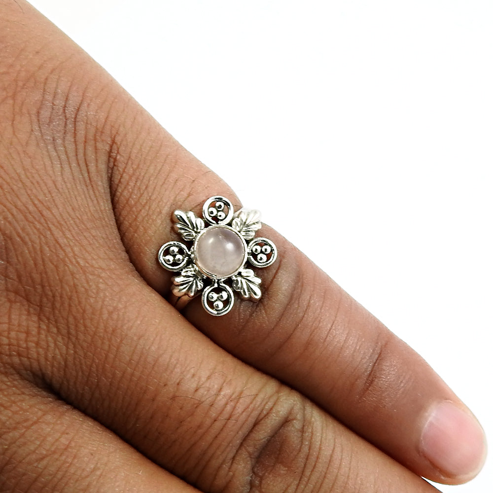 Natural Rose Quartz 925 Silver Statement Tribal Ring For Women M15