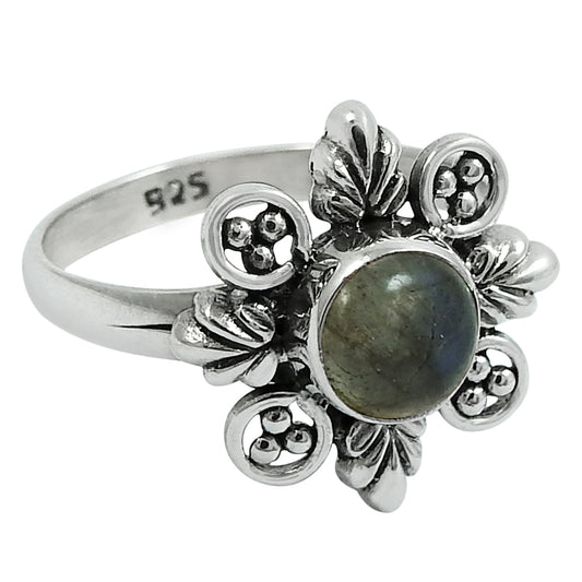 Gift For Woman Natural Labradorite Solitaire Trendy Ring 925 Silver N5