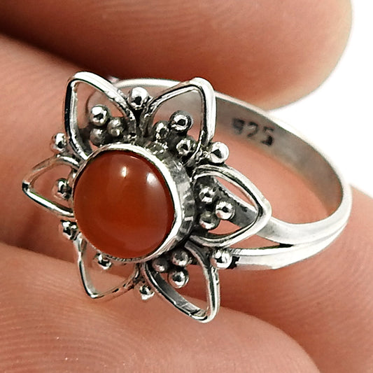 Gift For Woman 925 Silver Natural Carnelian Statement Flower Ring V11