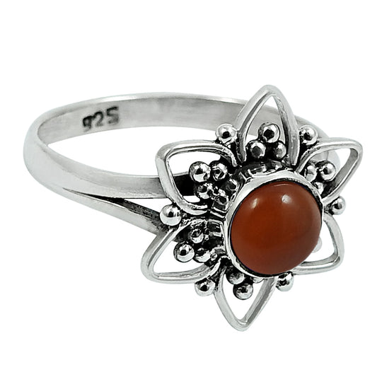 Gift For Woman 925 Silver Natural Carnelian Statement Flower Ring V11